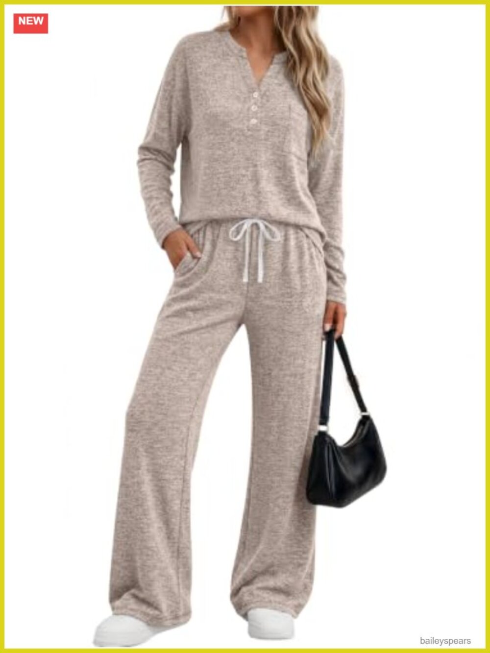 Henley Lounge Set 2 Piece Sweatsuit Brushed Fleece Travel Outfit